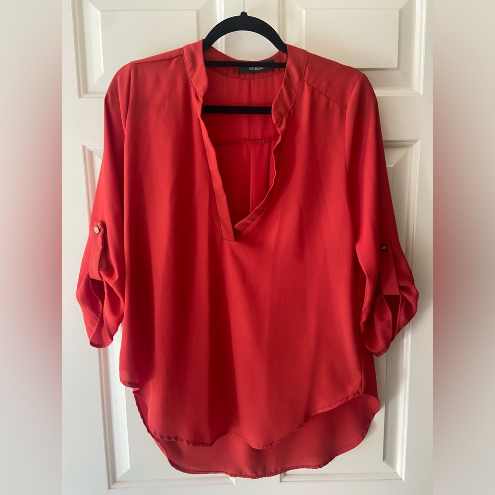 Sheer rust 3/4 sleeve ladies top